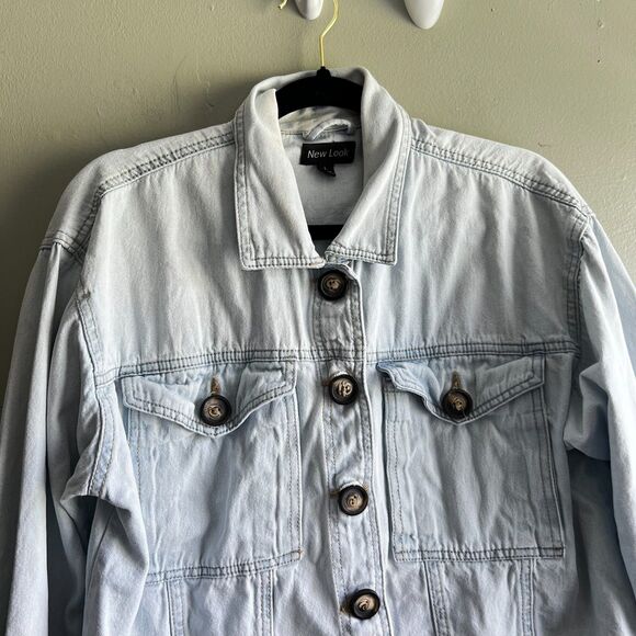 New Look Light Wash Blue Denim Jacket Distressed Button Down - XL - Picture 2 of 6